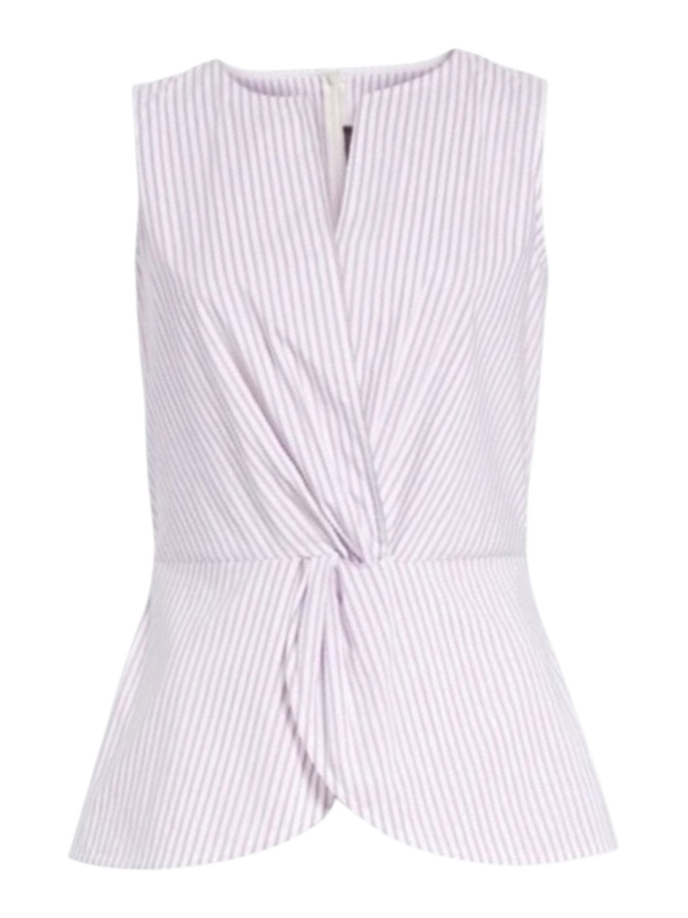 new St John ❉ Pinstripe Twist Front Sleeveless Surplice Top ❉ Orchid Stripe ❉ M - Picture 5 of 16